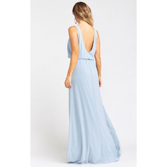 Show Me Your Mumu Kendall MaxI Dress Steel Blue Chiffon L - Picture 3 of 8